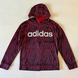 Adidas Large 14/16 Red Black Striped Wavy Logo Sweatshirt Hoodie